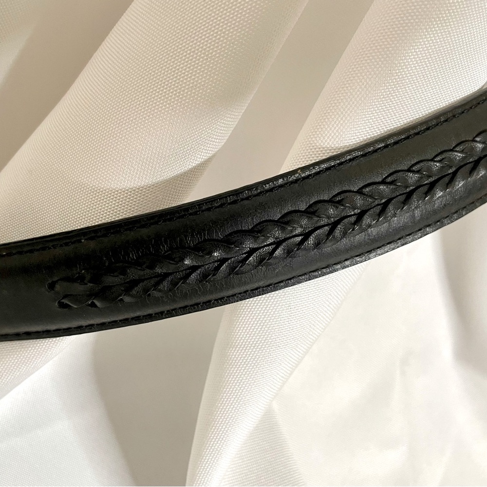 Black Leather COACH Belt 36” Braid Detail Brass Buckle - Picture 2 of 8